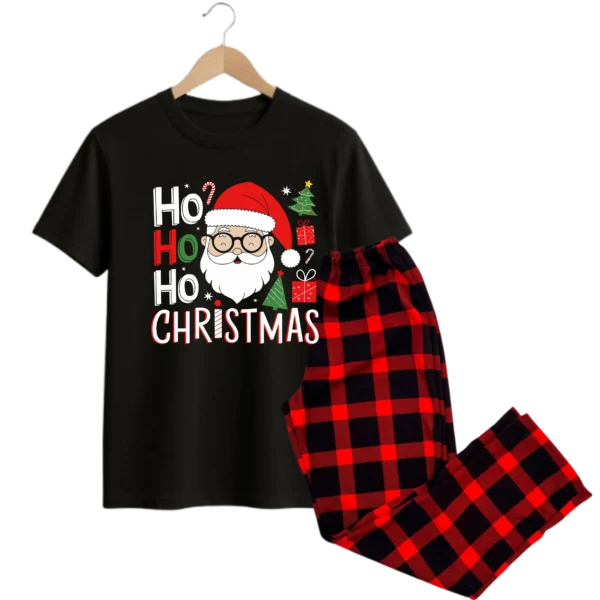 Pijama conjunto Ho Ho Ho Santa pantalón cuadros negros