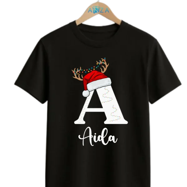 Polera Negra Con Letra Inicial y Nombre