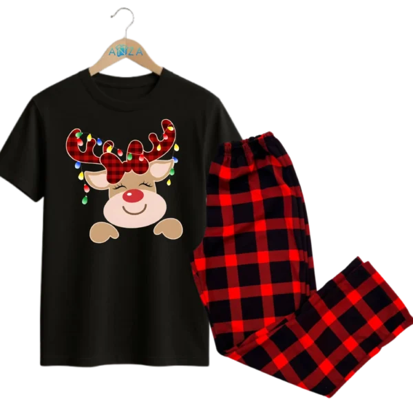 Pijama Reno Niña con cuadros y luces